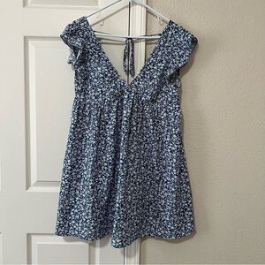 SHEIN Floral Blue V-Neck Dress - Small